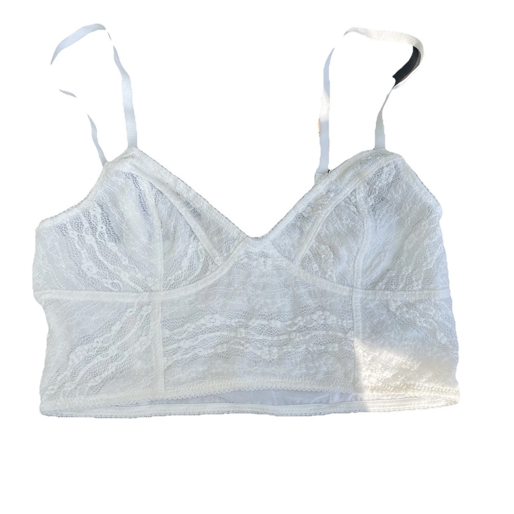 Free People Intimately White Lace Bralette V-Neck Longline Size M - Picture 2 of 7